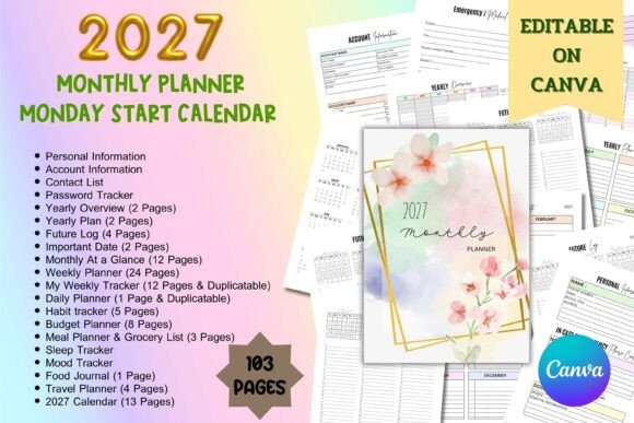 2027 Monthly Planner – Editable Planner