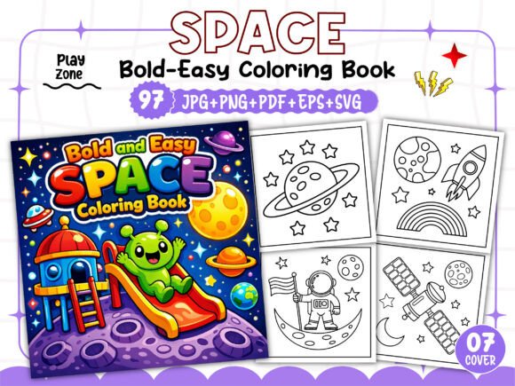 Bold and Easy Space Coloring Book - Kids