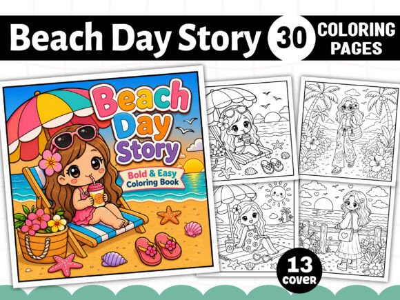 Bold Easy Beach Day Story Coloring Book: Your Gateway to Creative KDP Interiors