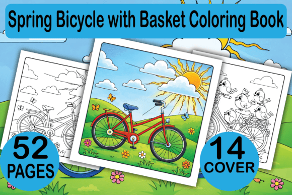 Spring Bicycle with Basket Coloring Book