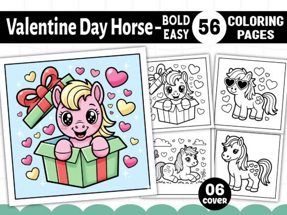 Valentine Day Horse Bold Easy Coloring: A Creative KDP Interior for All Skill Levels